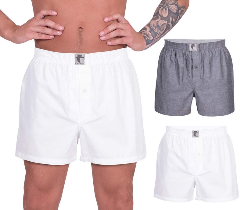 LUFT Mens Ultra Soft Fine Underwear Stylish Classic Briefs Rise Fit Durable Trunks Underpants Elastic Waistband Seamless Cotton Solid Comfy Stretch Boys Boxer Shorts, White & Dark Gray Medium 2 Pack - Image 1